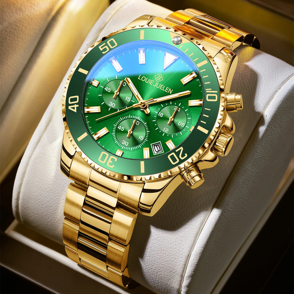 Montre Homme Style Submariner – Chronographe Vert Lumineux, Bracelet Acier Inoxydable (30 m)