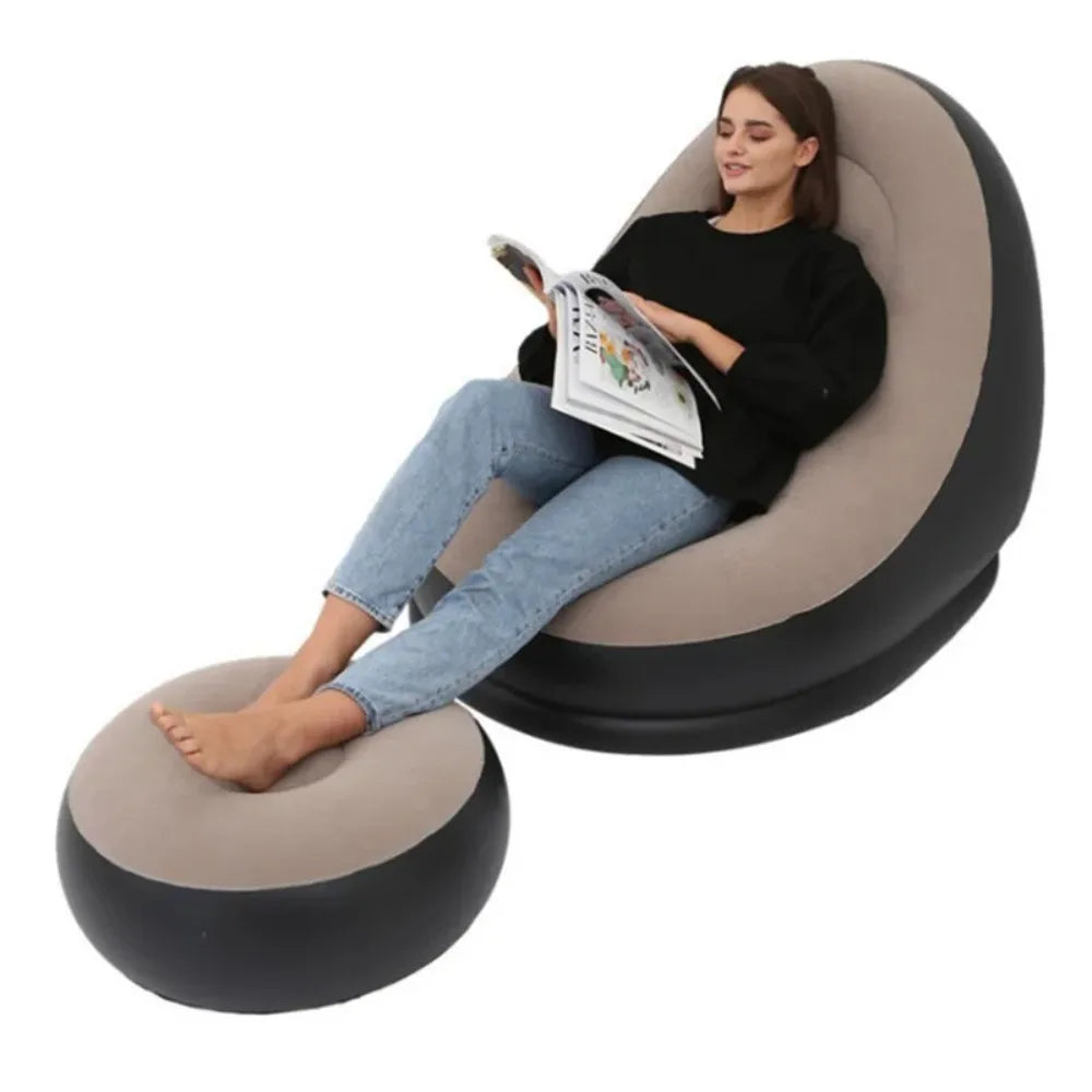 Inflatable Relaxing Armchair for Adults – Portable Sofa with Footrest for Living Room and Bedroom
