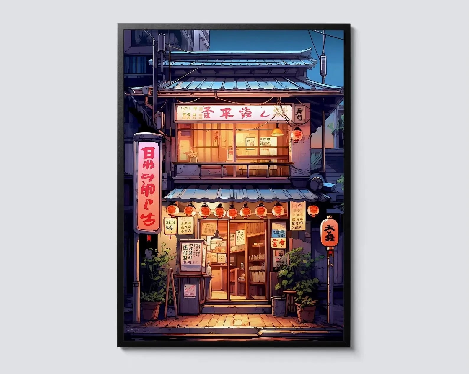 Japanese Wall Poster – Tokyo Street Scene and Cafe, Anime Style, Modern Interior Decoration