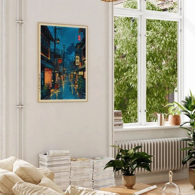 Japanese Wall Poster – Tokyo Street Scene and Cafe, Anime Style, Modern Interior Decoration