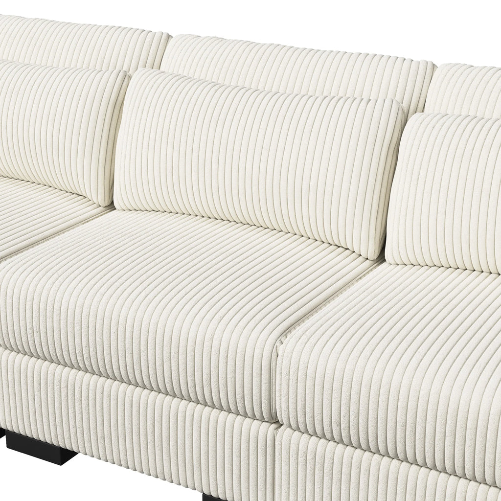 Modular Multi-Seater Sofa in Corduroy – High Resilience Seat, Mobile Footrest, Removable Cushions &amp; Integrated Storage