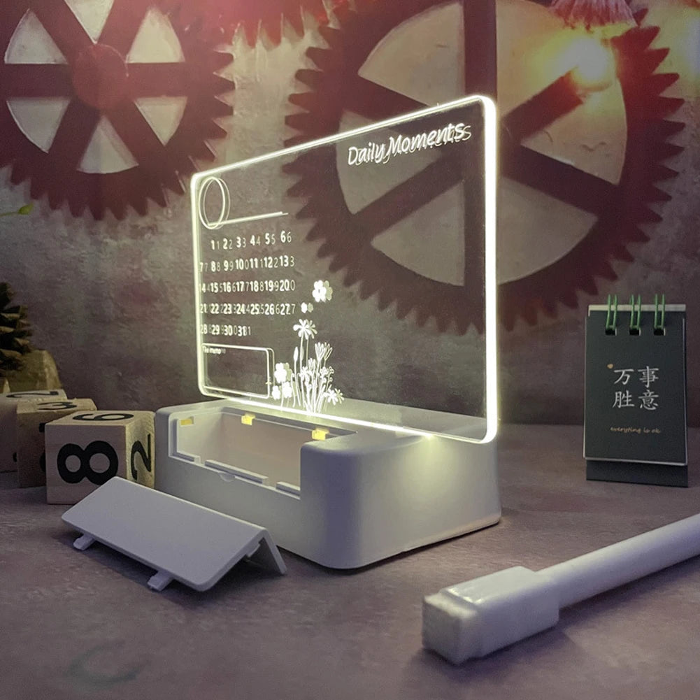 Veilleuse LED Lumineuse en Acrylique – Tableau Effaçable USB avec Messages & Calendrier