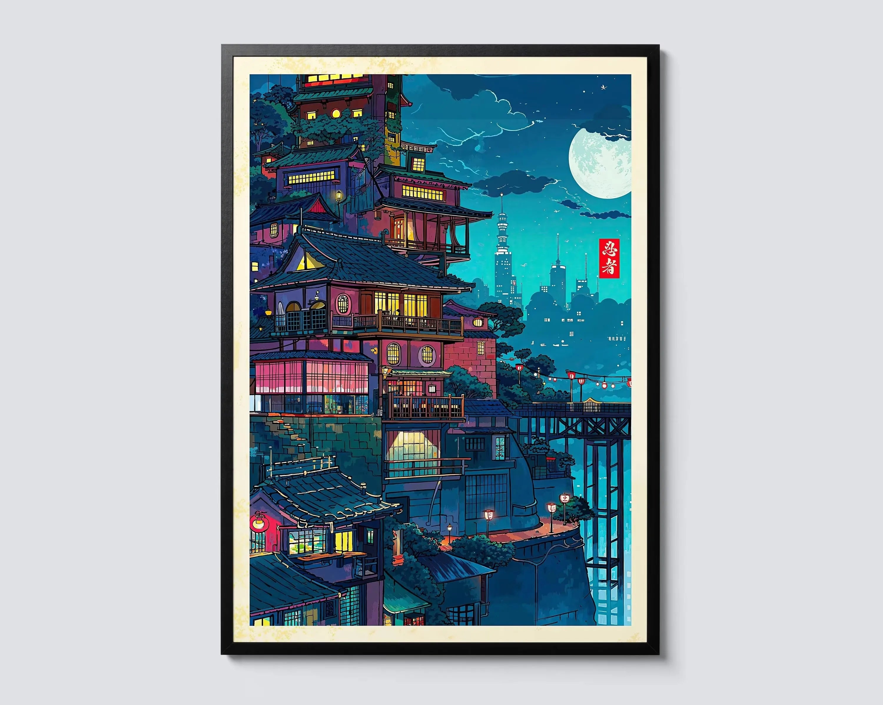 Japanese Wall Poster – Tokyo Street Scene and Cafe, Anime Style, Modern Interior Decoration