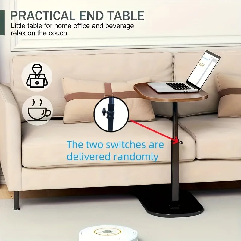 Table d’Appoint Réglable en Hauteur – Plateau Bois Portable, Idéale Canapé, Bureau & Café (Intérieur/Extérieur)