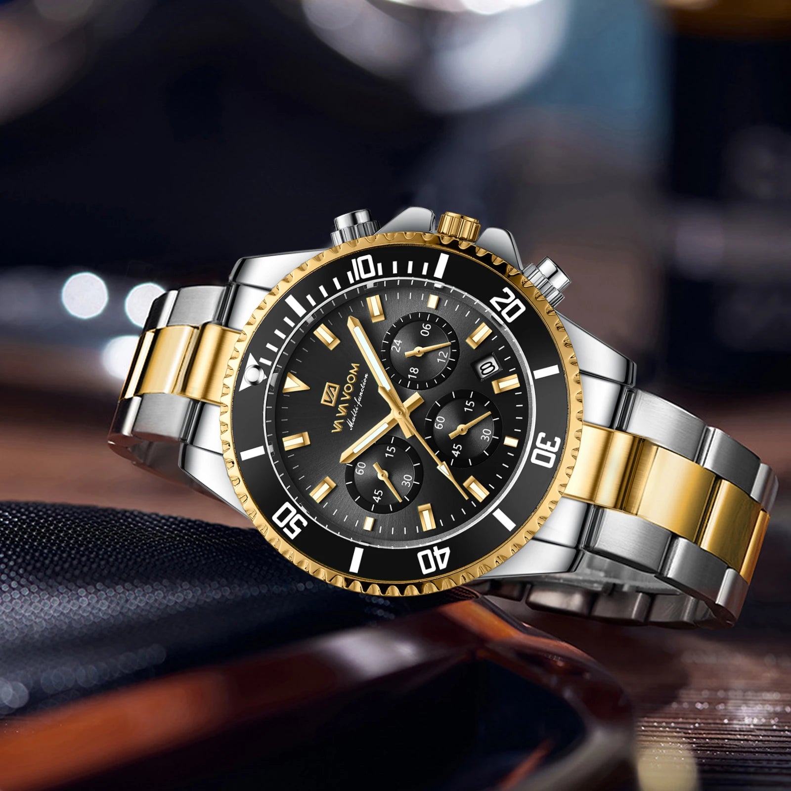 Montre Homme Quartz Multifonction – Style Diver Élégant, Chronographe & Bracelet Acier Inoxydable