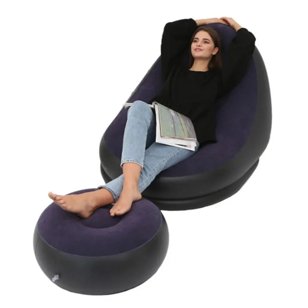 Inflatable Relaxing Armchair for Adults – Portable Sofa with Footrest for Living Room and Bedroom
