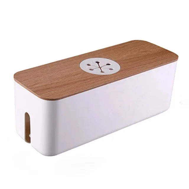 Boîte de Rangement Câbles en Bois – Organisateur Bureau & Chargeurs