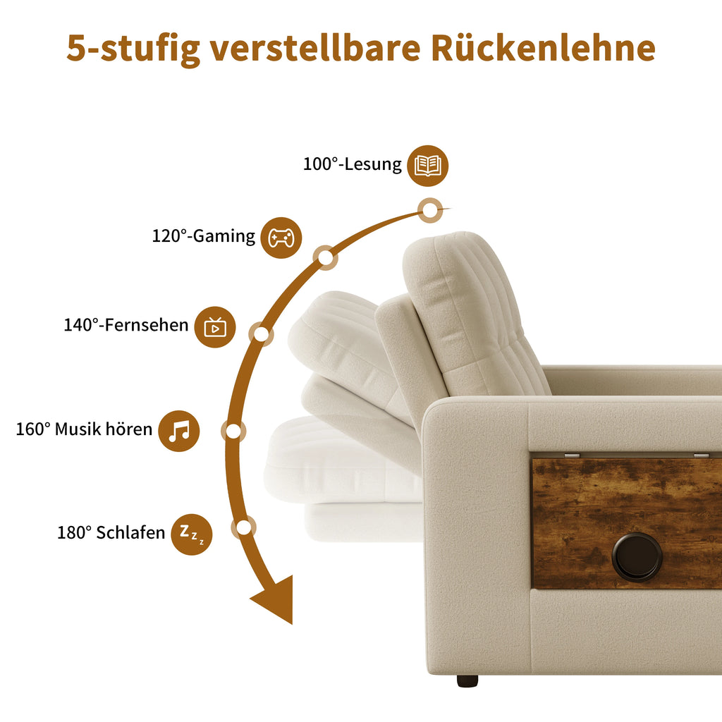 Fauteuil-Lit 3-en-1 Comanlai – Convertible Pull-Out avec Dossier Réglable, Coussin, Porte-Gobelet & Poche Latérale