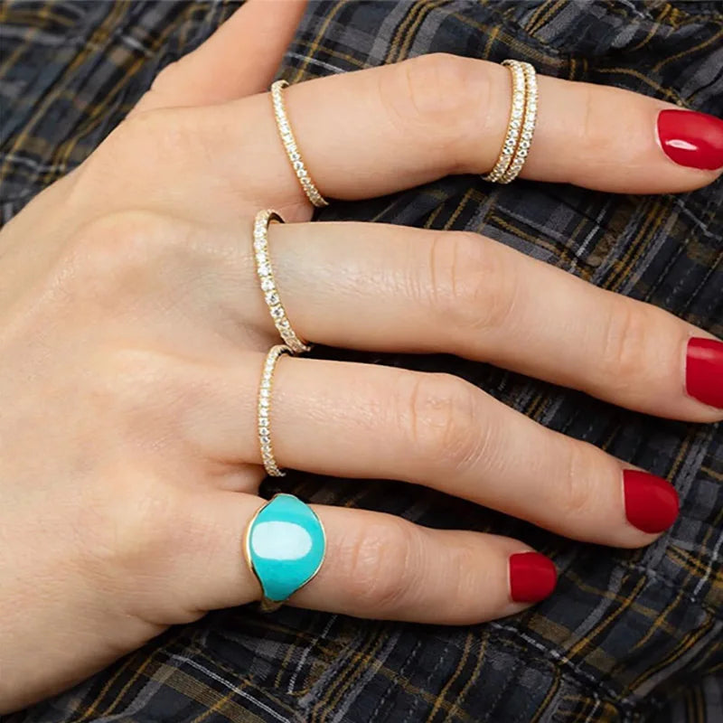 Bague Fine Zircon Micro Pavé Plaqué Or 14K – Anneau Élégant Femme