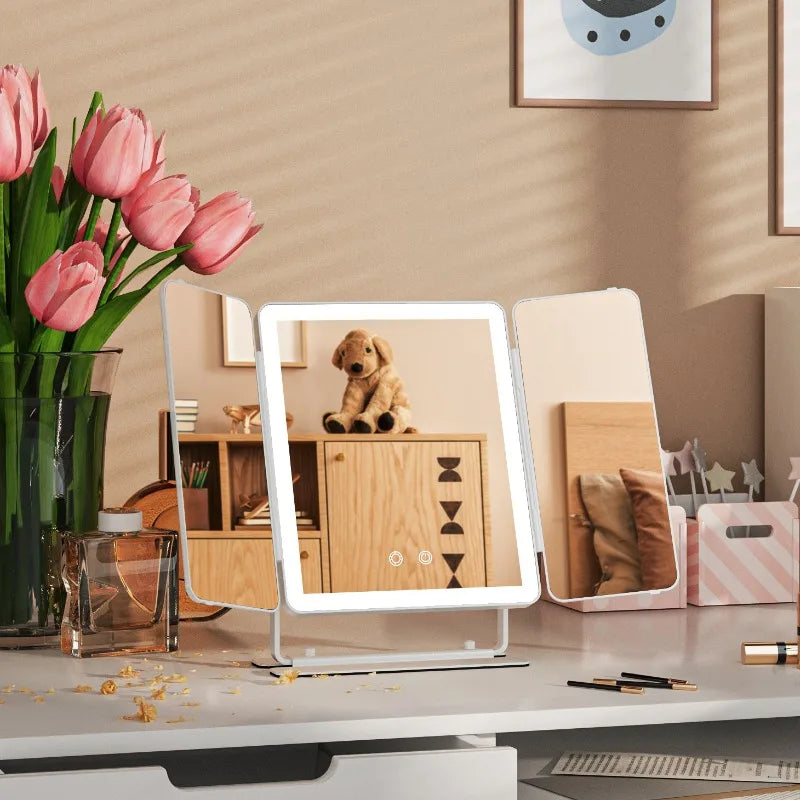 Miroir sur Pied LED Pleine Longueur, Tri‑Pliant et Portable – Miroir d’Essayage Grand Format pour Chambre et Salon