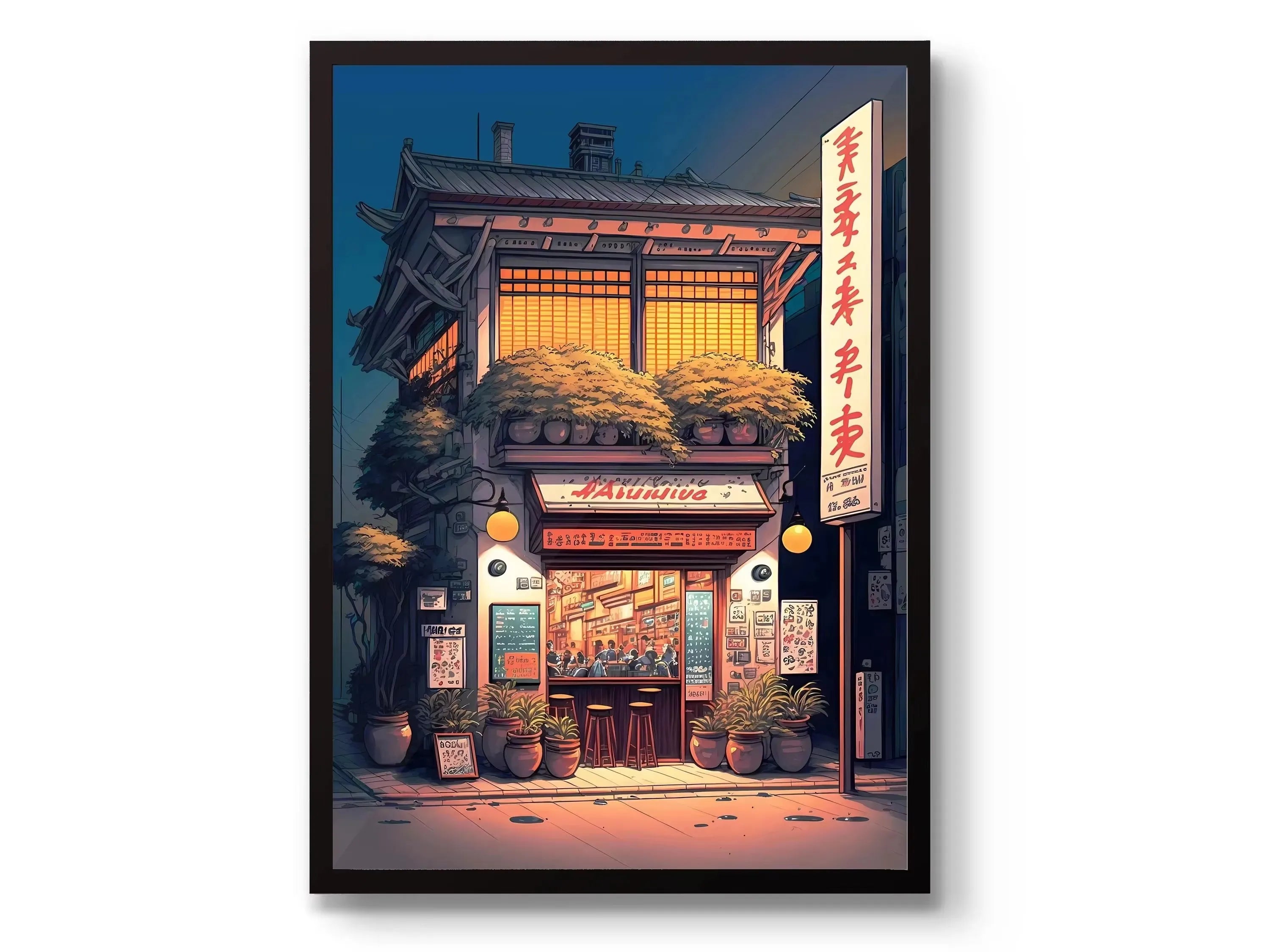 Japanese Wall Poster – Tokyo Street Scene and Cafe, Anime Style, Modern Interior Decoration