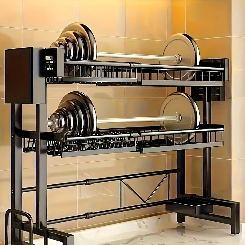 Égouttoir de Vaisselle Extensible 2 Niveaux en Métal Noir – Support Réglable avec Range-Couverts pour Évier