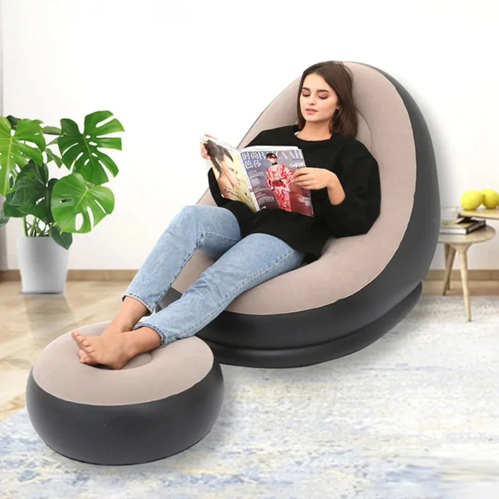 Inflatable Relaxing Armchair for Adults – Portable Sofa with Footrest for Living Room and Bedroom