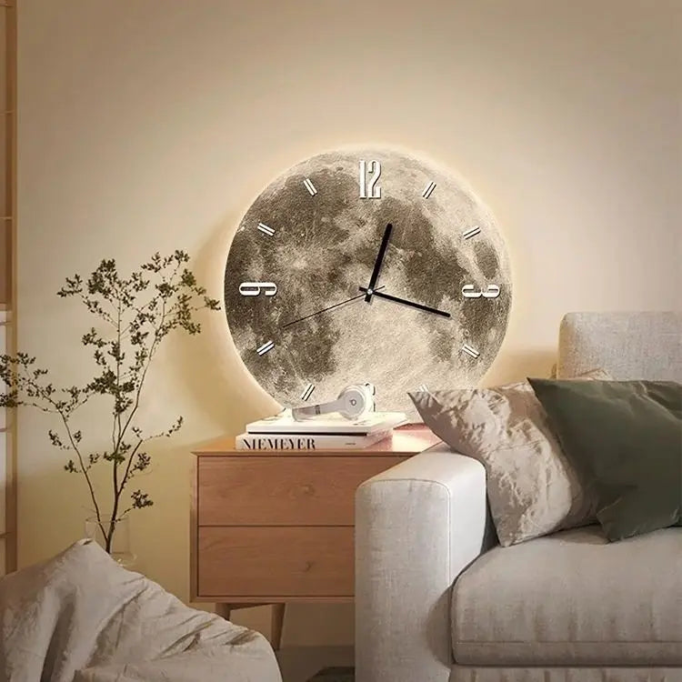 Horloge Murale LED 16 pouces Lune et Terre – Design Moderne et Silencieux pour Salon et Chambre