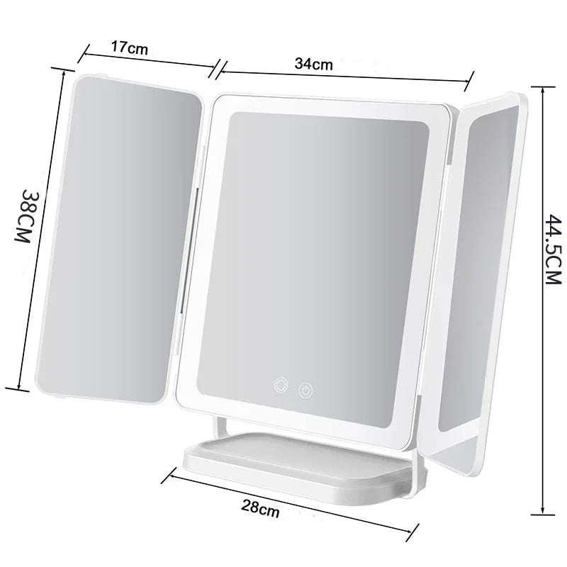 Miroir sur Pied LED Pleine Longueur, Tri‑Pliant et Portable – Miroir d’Essayage Grand Format pour Chambre et Salon