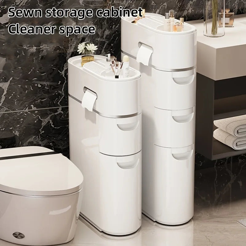 Armoire de Rangement Blanche à 3/4 Niveaux avec Tiroirs – Meuble Organisateur Polyvalent Résistant à l’Humidité pour Salle de Bain & Cuisine