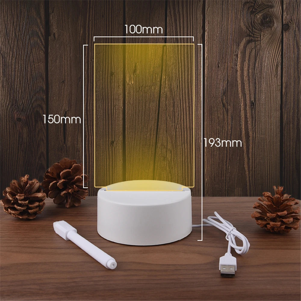Lampe LED Acrylique Transparente USB – Tableau Lumineux Effaçable pour Messages & Calendrier, Décoration Bureau