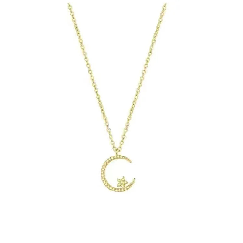 🌙✨ Collier Étoile & Lune Brillant – Zirconia Premium, Style Minimaliste Luxueux