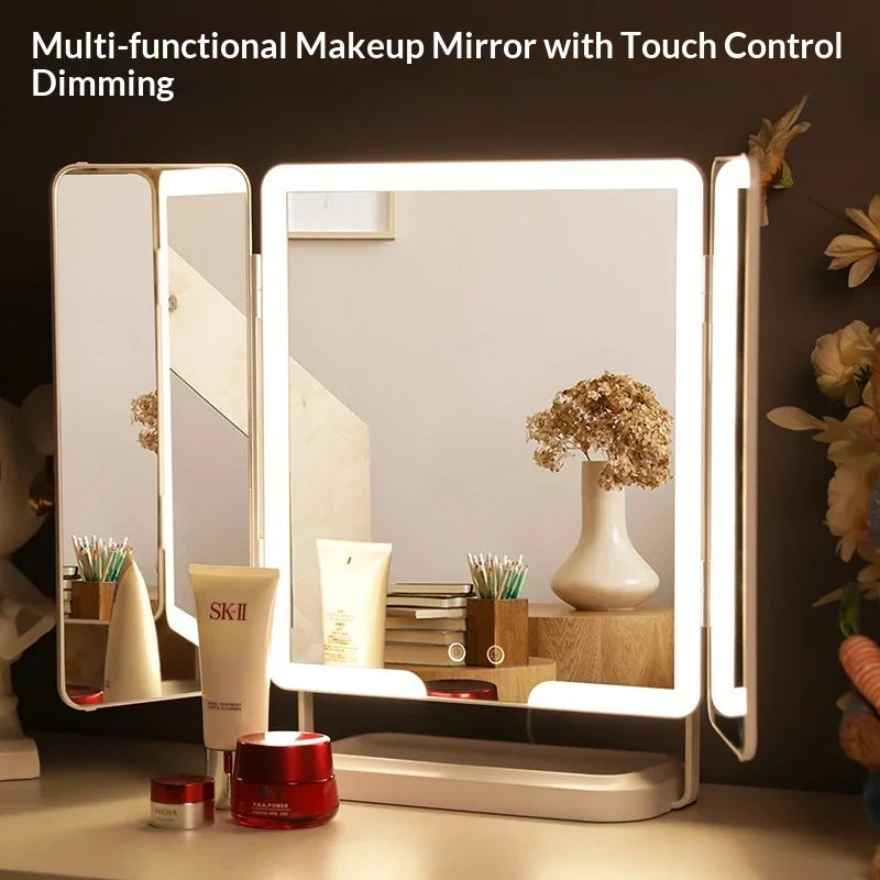 Miroir sur Pied LED Pleine Longueur, Tri‑Pliant et Portable – Miroir d’Essayage Grand Format pour Chambre et Salon