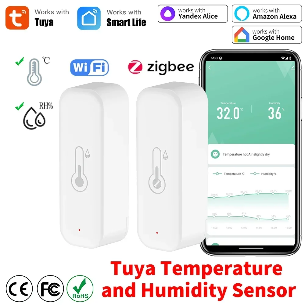 Capteur Intelligent Température & Humidité Tuya WiFi & Zigbee 3.0 – Thermomètre Hygromètre Connecté avec Alertes & Compatibilité Assistant Vocal
