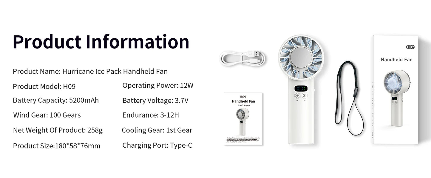 Ventilateur portable réfrigérant - 5200mAh, affichage digital, silencieux
