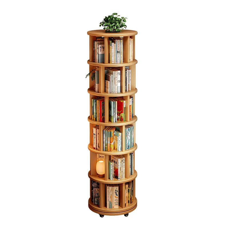 Bibliothèque Rotative 360° en Bois Massif – Étagère Mobile Gain de Place pour Coin & Chambre Enfant