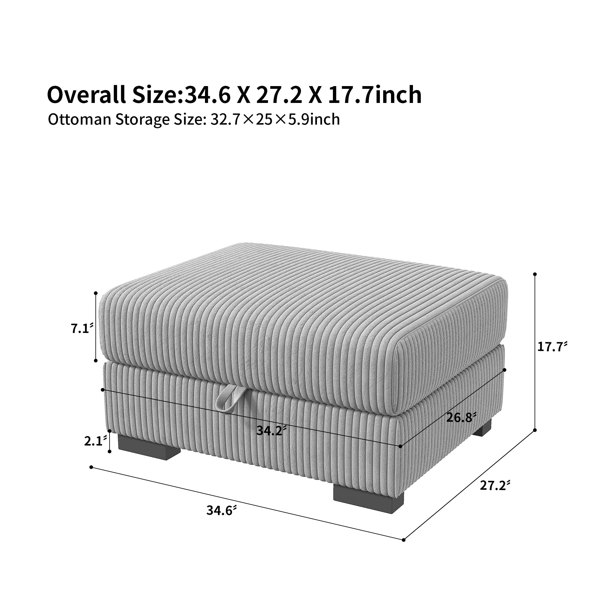 Canapé Modulable Anajqaqia en Velours Gris – Accoudoirs Larges & Pouf Inclus, Configurations Multiples pour Salon