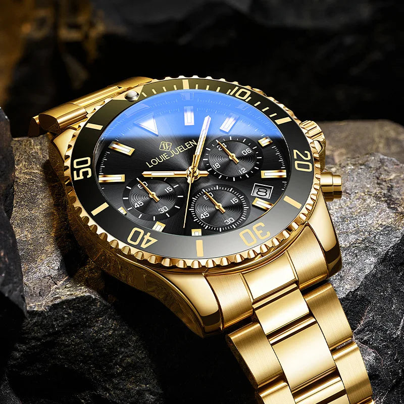 Montre Homme Style Submariner – Chronographe Vert Lumineux, Bracelet Acier Inoxydable (30 m)