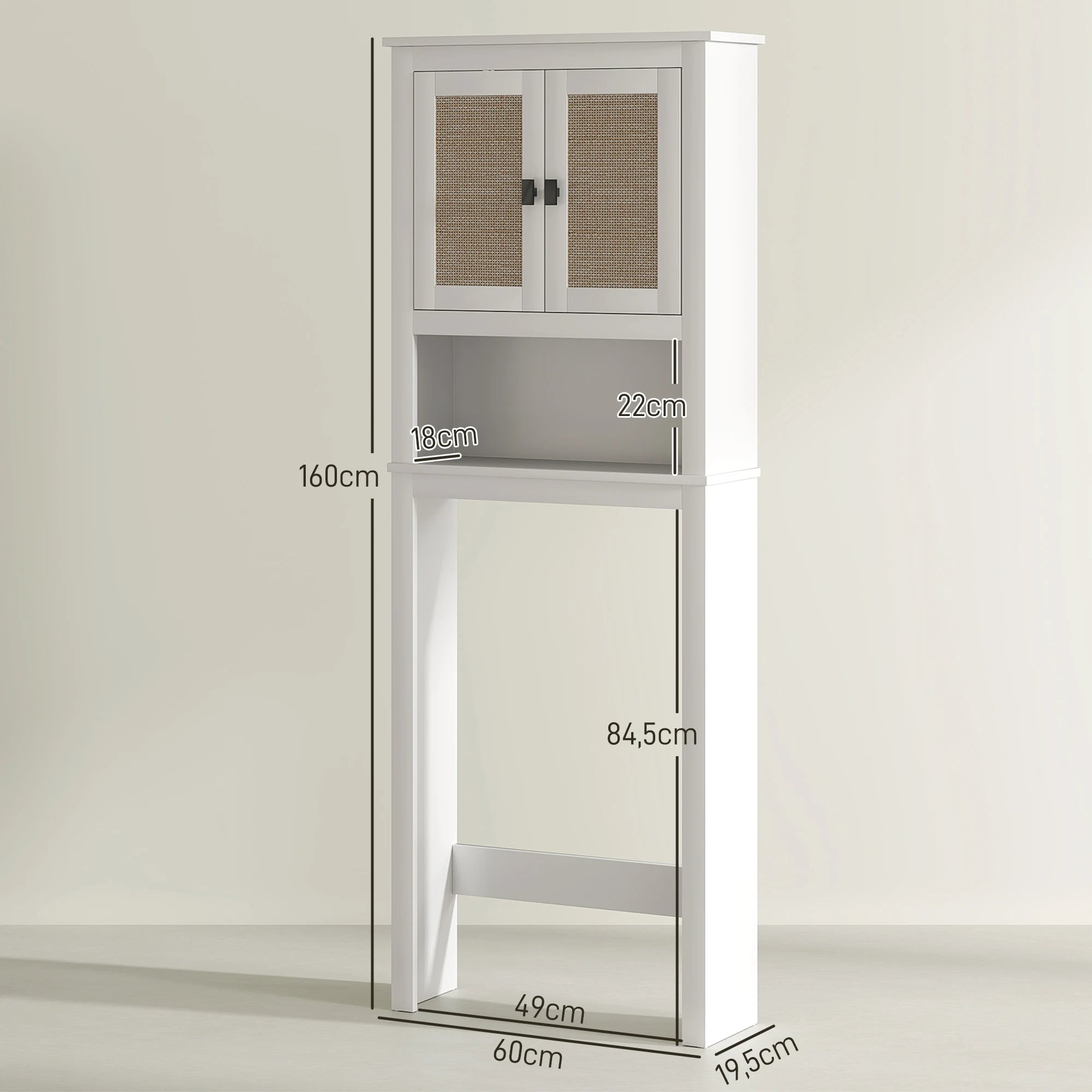 Meuble WC avec 2 Portes – Armoire de Toilette Blanche avec Façade Effet Rotin