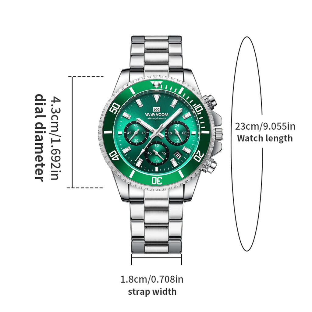 Montre Homme Quartz Multifonction – Style Diver Élégant, Chronographe & Bracelet Acier Inoxydable