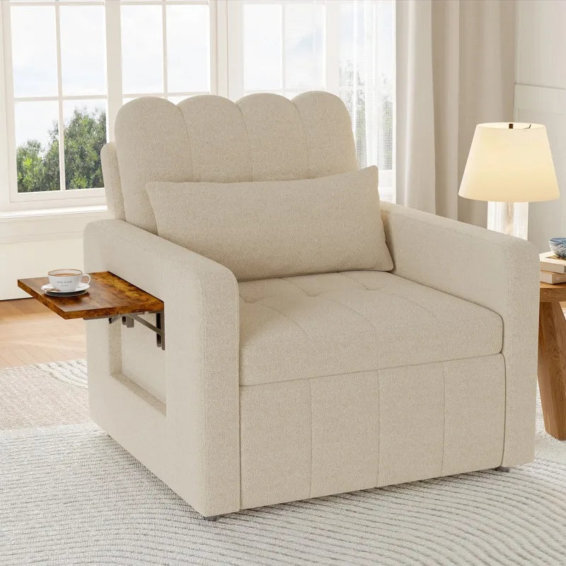 Fauteuil-Lit 3-en-1 Comanlai – Convertible Pull-Out avec Dossier Réglable, Coussin, Porte-Gobelet & Poche Latérale