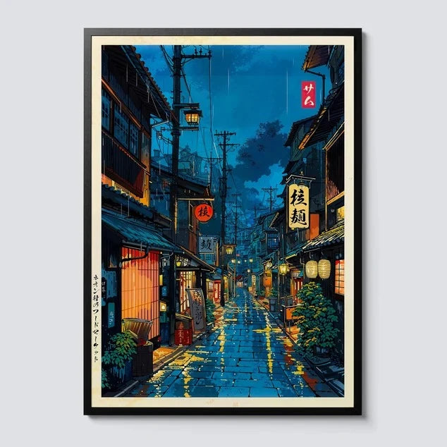 Japanese Wall Poster – Tokyo Street Scene and Cafe, Anime Style, Modern Interior Decoration