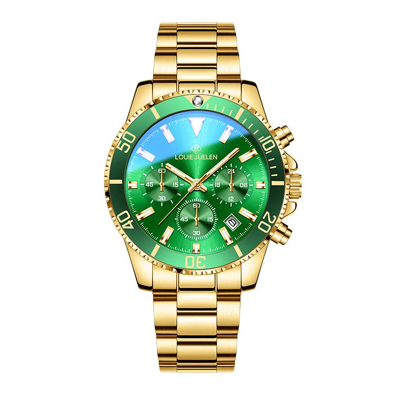 Montre Homme Style Submariner – Chronographe Vert Lumineux, Bracelet Acier Inoxydable (30 m)