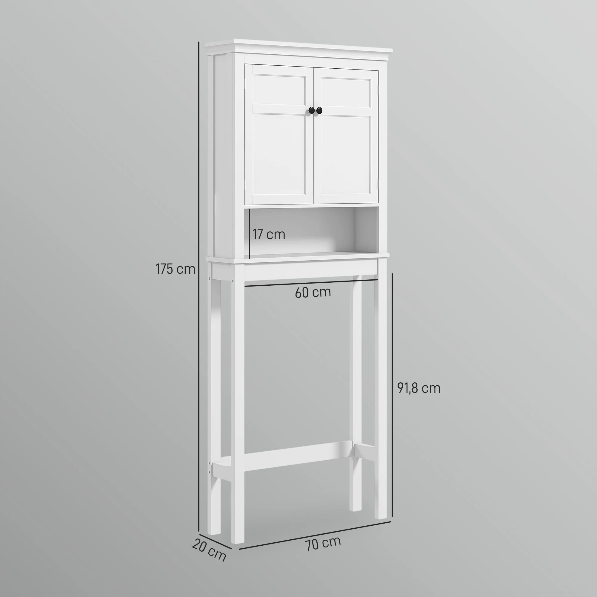 Meuble WC HOMCOM avec 2 Portes – Armoire de Salle de Bain Blanche avec Étagère Réglable & Compartiment Ouvert (70 × 20 × 175 cm)