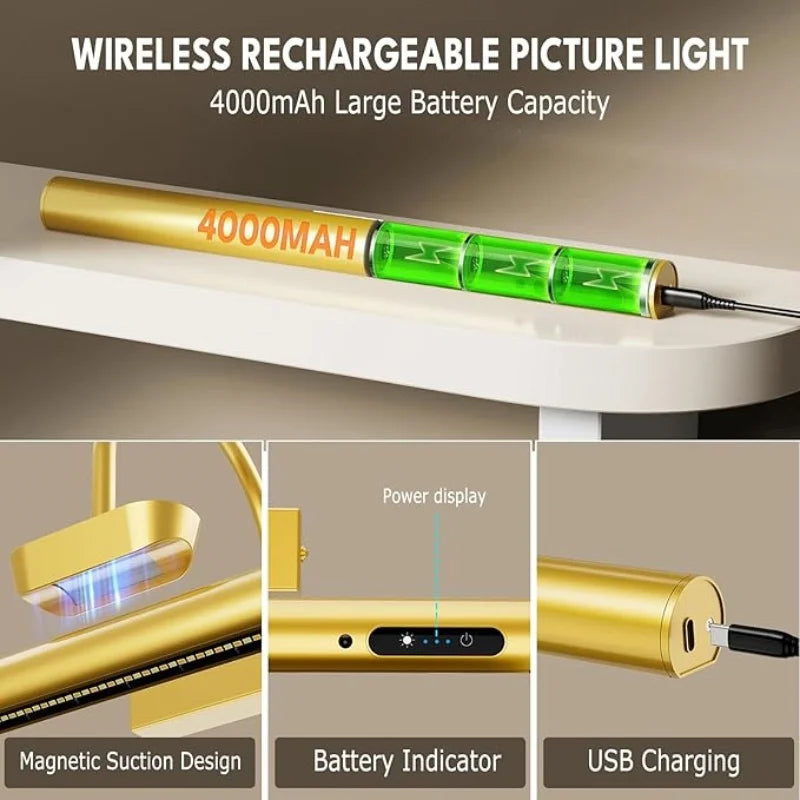 Applique Murale LED Rechargeable 4000 mAh – Éclairage Moderne à Intensité Réglable avec Télécommande (3 Couleurs)