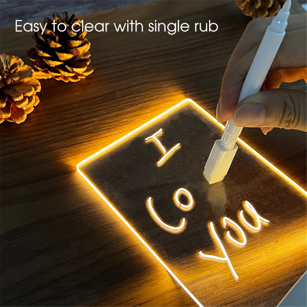 Lampe LED Acrylique Transparente USB – Tableau Lumineux Effaçable pour Messages & Calendrier, Décoration Bureau