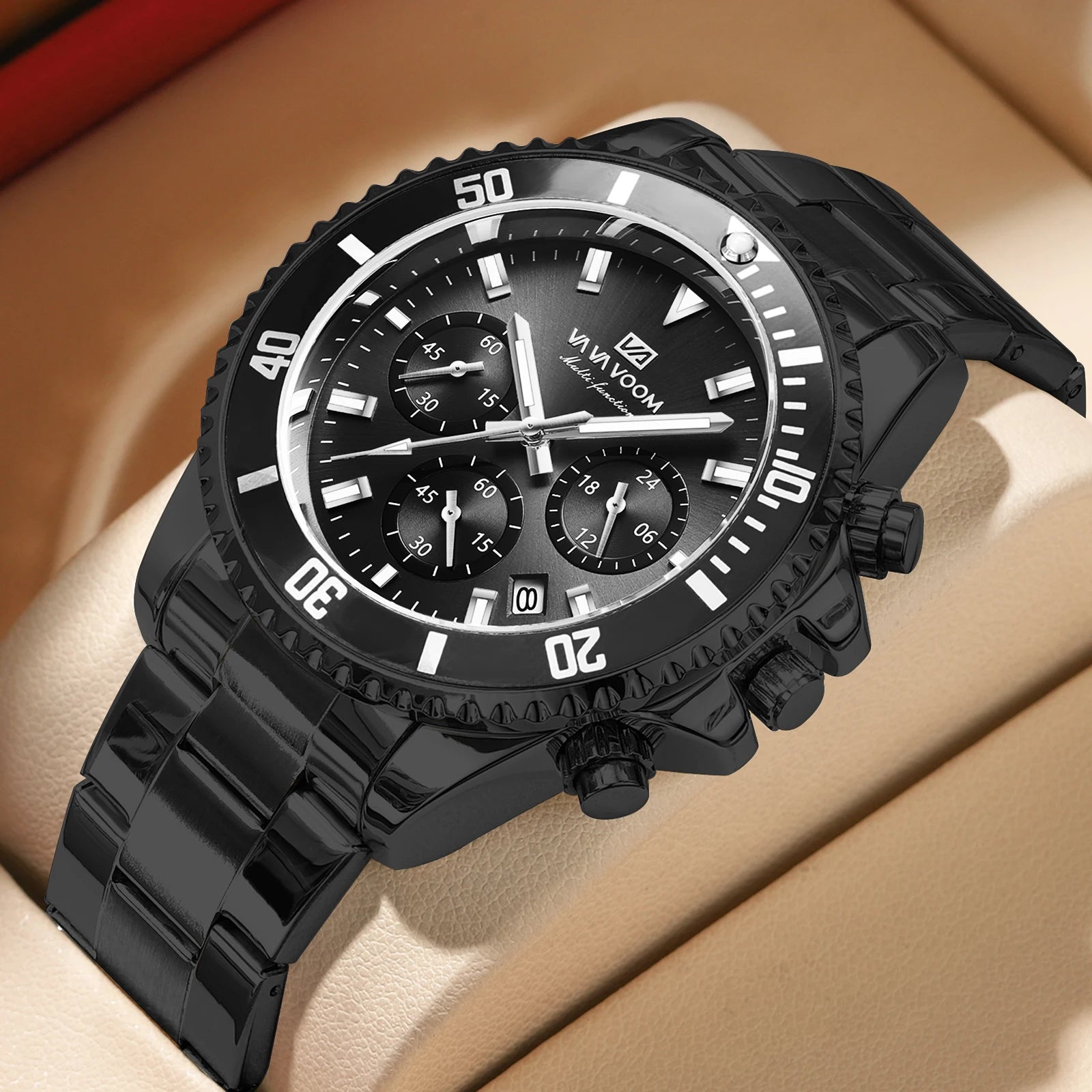 Montre Homme Quartz Multifonction – Style Diver Élégant, Chronographe & Bracelet Acier Inoxydable