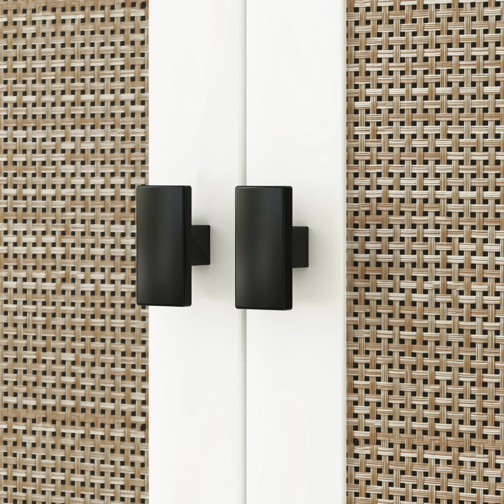 Meuble WC avec 2 Portes – Armoire de Toilette Blanche avec Façade Effet Rotin