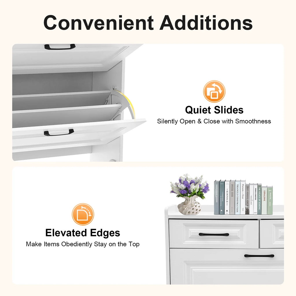 Meuble à Chaussures Étroit à Abattants – 3 Tiroirs Basculants + 2 Tiroirs Supplémentaires pour Entrée & Couloir