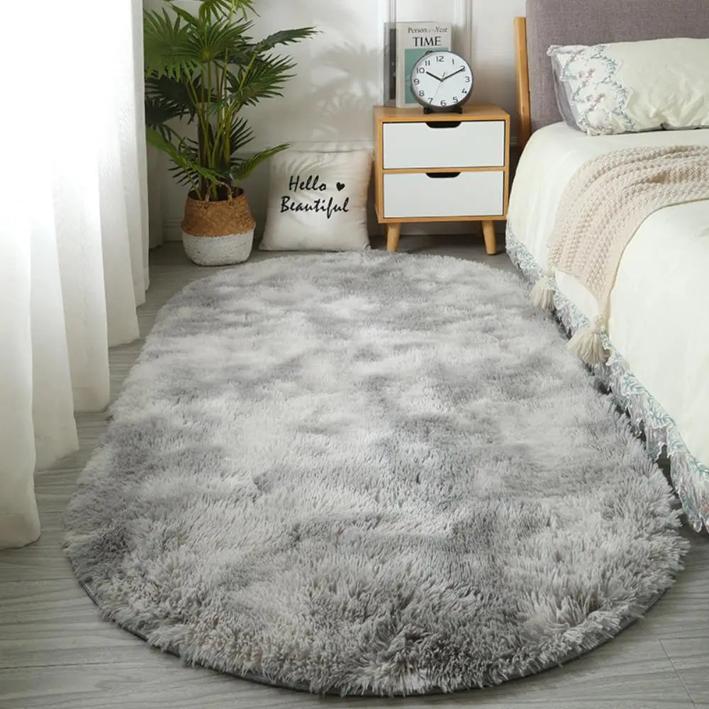 Tapis Nordic Ovale Effet Fourrure Longue – Style Moderne Tie-Dye, Épais et Ultra Doux pour Chambre & Salon