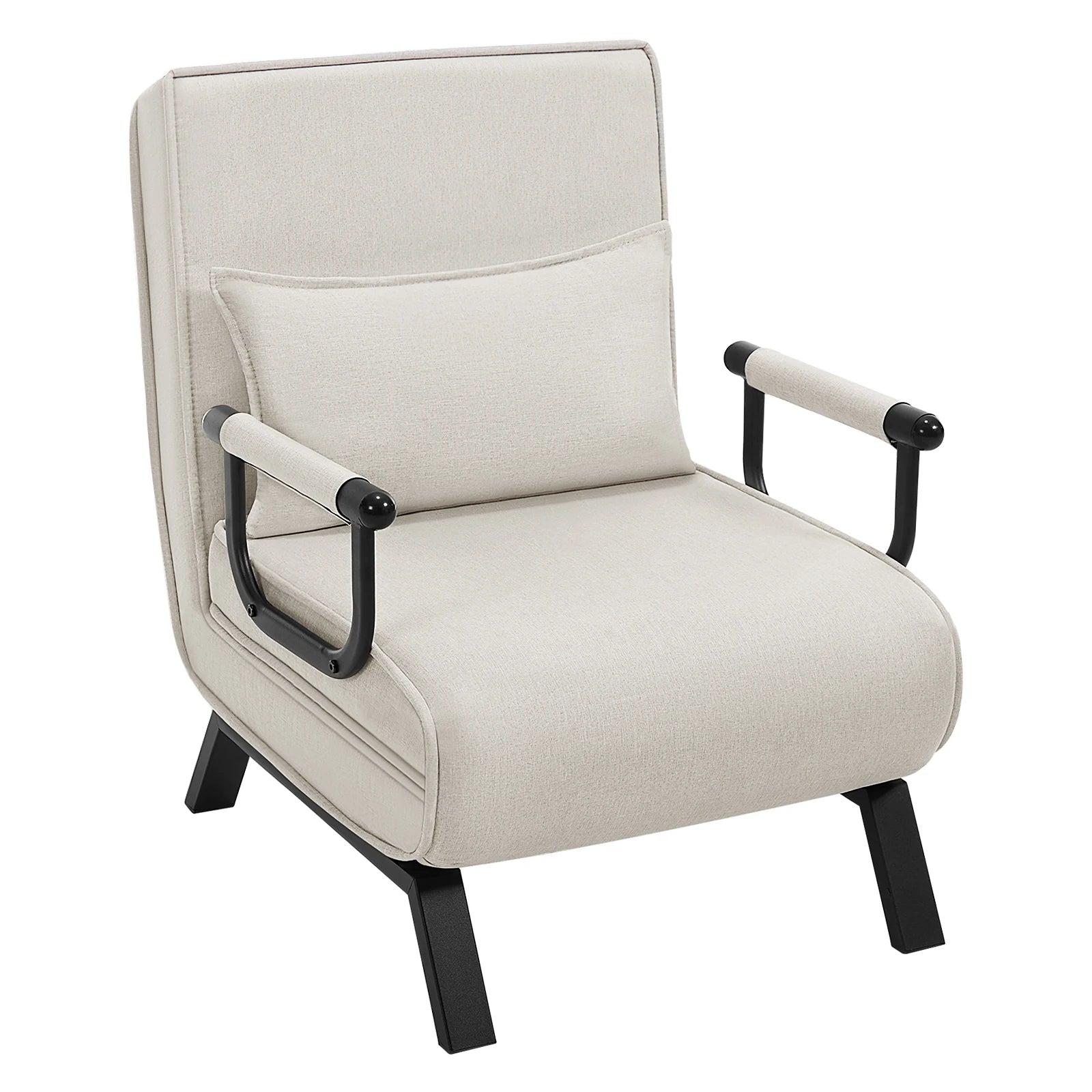 Fauteuil-Lit 3-en-1 Pliable en Lin – Dossier Réglable & Coussin Amovible, Lit d’Appoint Idéal Studio & Dortoir