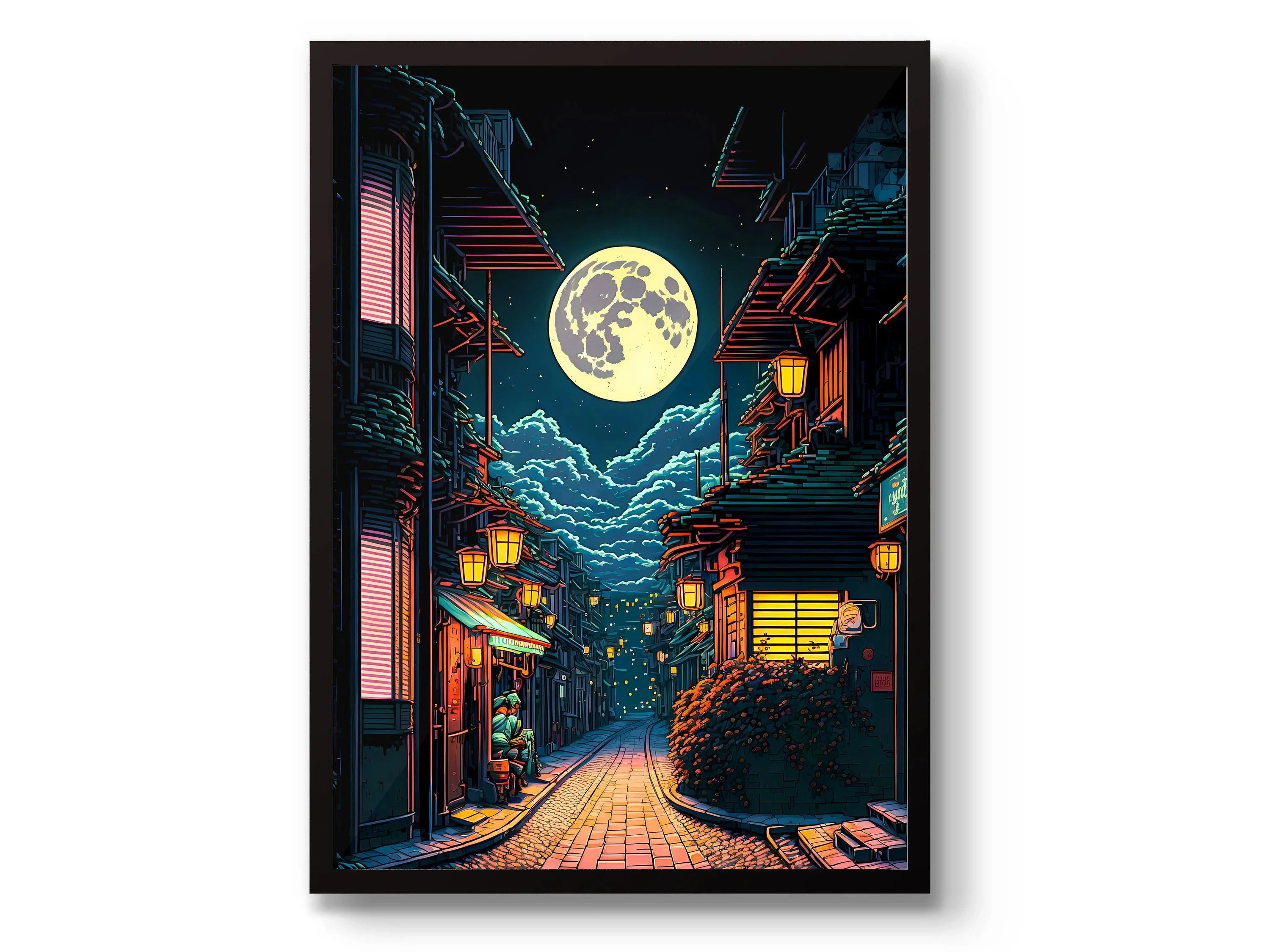 Japanese Wall Poster – Tokyo Street Scene and Cafe, Anime Style, Modern Interior Decoration