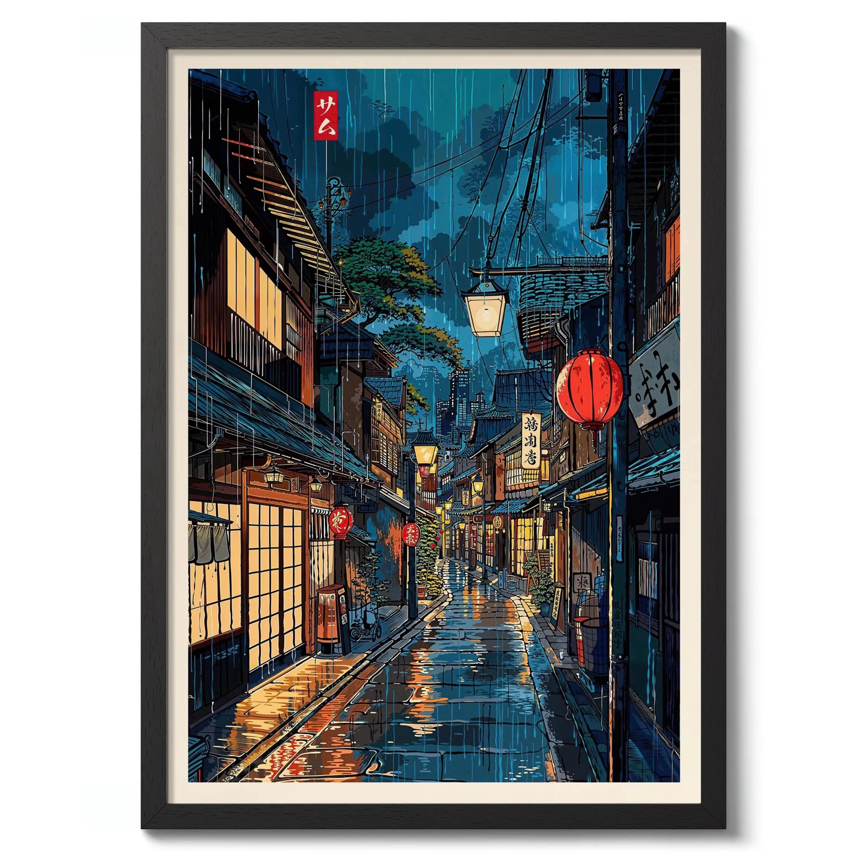 Japanese Wall Poster – Tokyo Street Scene and Cafe, Anime Style, Modern Interior Decoration