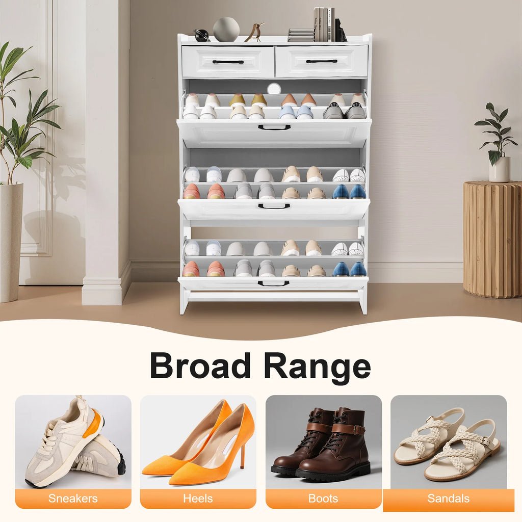 Meuble à Chaussures Étroit à Abattants – 3 Tiroirs Basculants + 2 Tiroirs Supplémentaires pour Entrée & Couloir