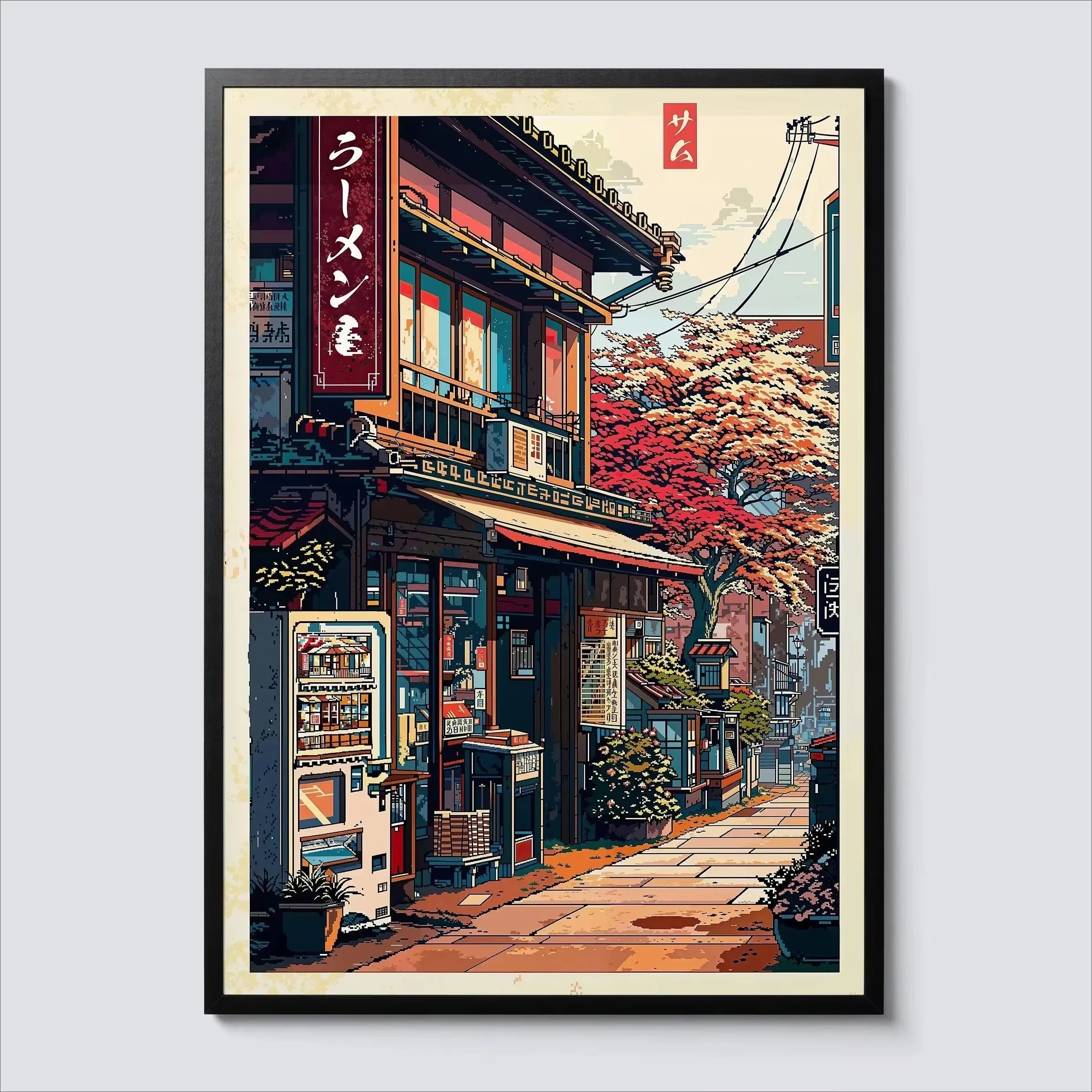 Japanese Wall Poster – Tokyo Street Scene and Cafe, Anime Style, Modern Interior Decoration