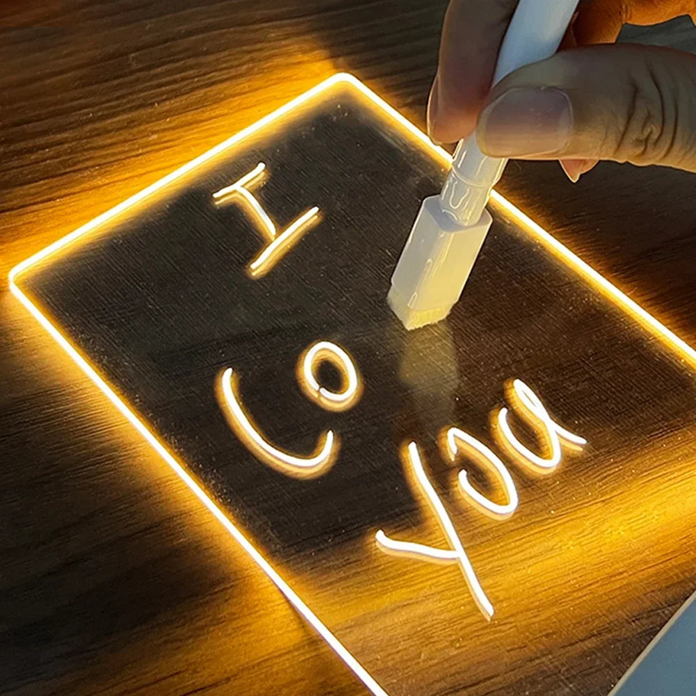 Veilleuse LED Lumineuse en Acrylique – Tableau Effaçable USB avec Messages & Calendrier