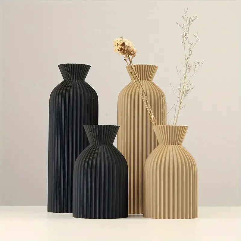 Vase Noir Élégant en Plastique – Centre de Table Décoratif Style Boho pour Maison et Bureau