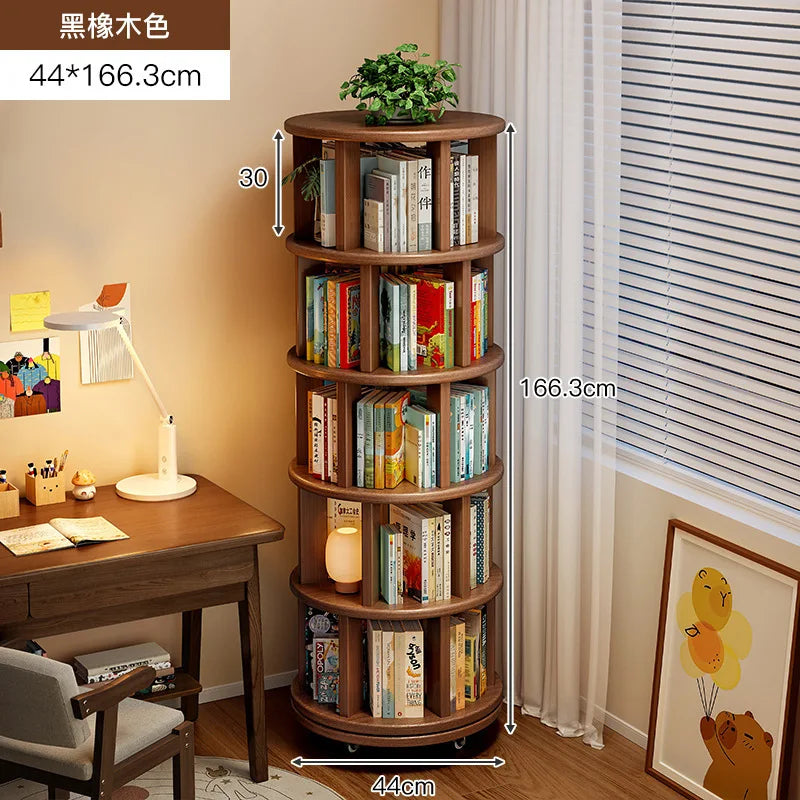 Bibliothèque Rotative 360° en Bois Massif – Étagère Mobile Gain de Place pour Coin & Chambre Enfant