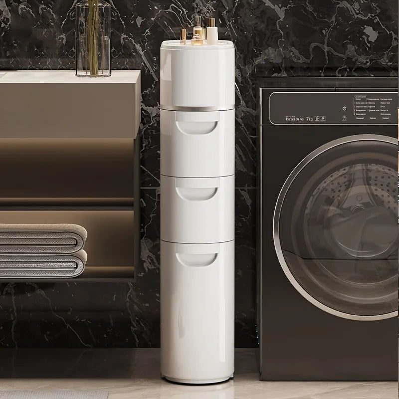 Armoire de Rangement Blanche à 3/4 Niveaux avec Tiroirs – Meuble Organisateur Polyvalent Résistant à l’Humidité pour Salle de Bain & Cuisine