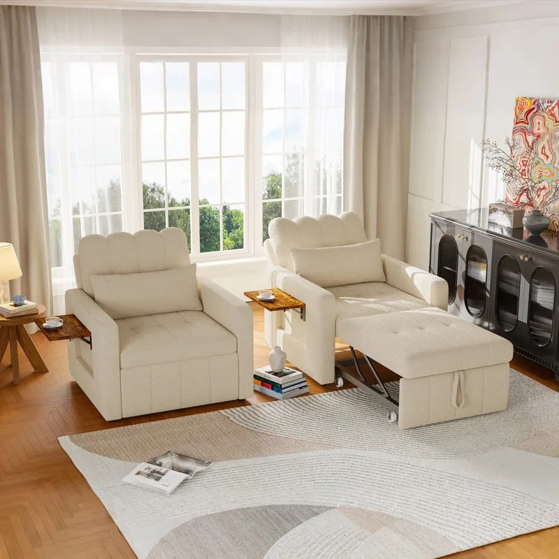 Fauteuil-Lit 3-en-1 Comanlai – Convertible Pull-Out avec Dossier Réglable, Coussin, Porte-Gobelet & Poche Latérale